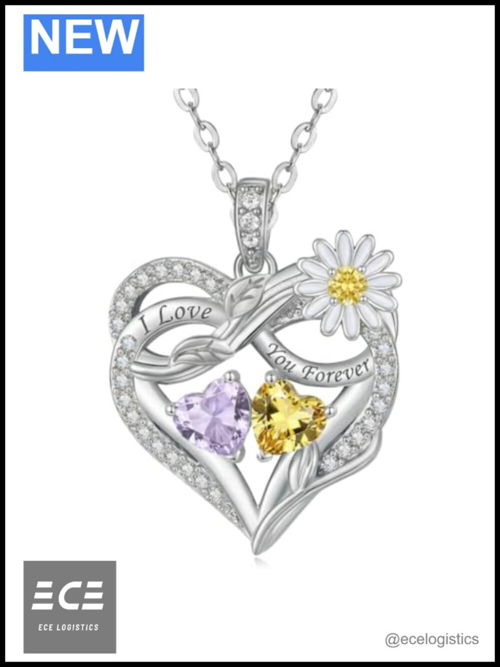 Women's Daisy Heart Birthstone Necklace Infinity Pendant Anniversary Gift